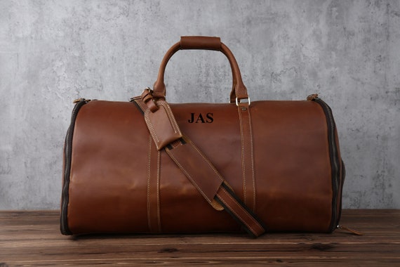 Personalized Leather Garment Bag,convertible Garment Bag With Shoes  Compartmen Waterproof Mens Garment Bag for Travel Leather Duffel Bag 