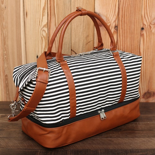 Personalized Canvas Leather Duffle Bag Women Travel Duffel Etsy