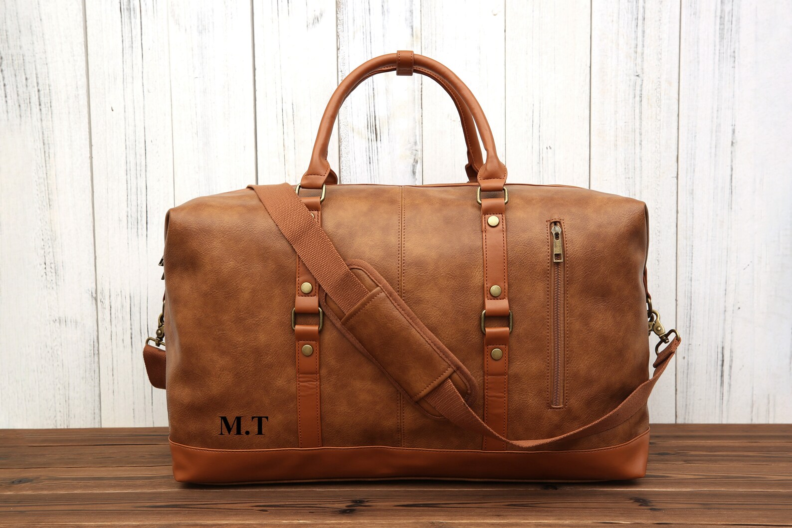 Monogram Mens Vegan Leather Travel Bag Unisex Weekender Bag | Etsy