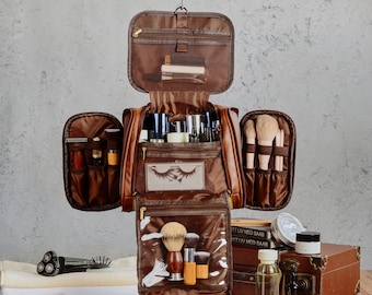 Personalized Hanging Toiletry Bag: Waterproof PU Leather Dopp Kit, Groomsmen Gift