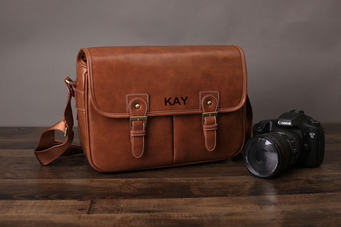 Personalized Medium Leather DSLR Camera Bag Women Men Camera Etsy