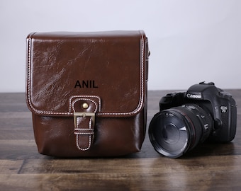 Personalizado PU cuero bolsa de la cámara DSLR bolsa de la cámara SLR bolsa de la cámara digital, bolsa de viaje, bolsa de la cámara sin espejo, regalo para papá, regalo para él