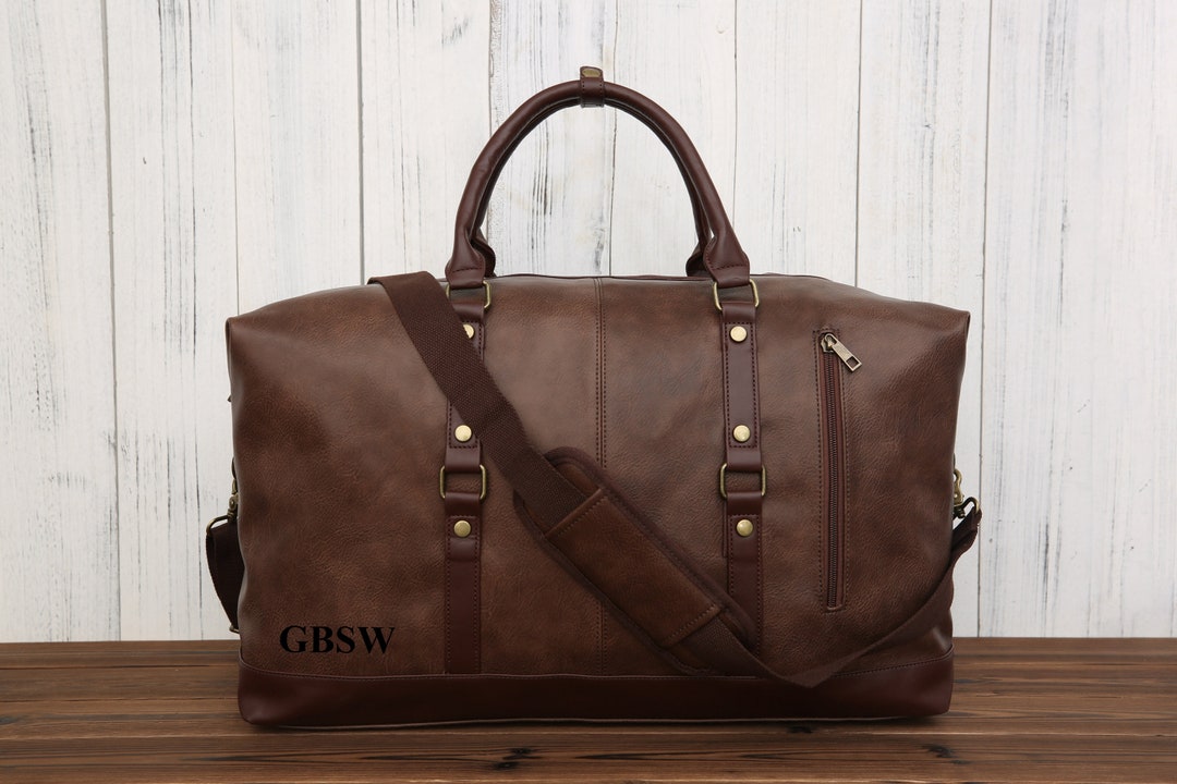 Handmade Mens Vegan Leather Duffle Bag Travel Bag Unisex Weekender Bag
