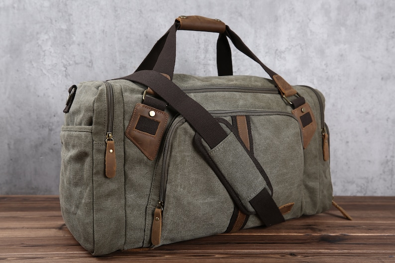 Reisplunjezak, waterdichte canvas lederen weekendtas, handbagage weekendtas met schoenencompartiment voor heren dames gepersonaliseerd afbeelding 2