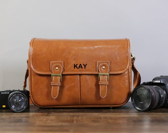 Personalized PU Leather DSLR Camera Bag: Padded Travel Bag