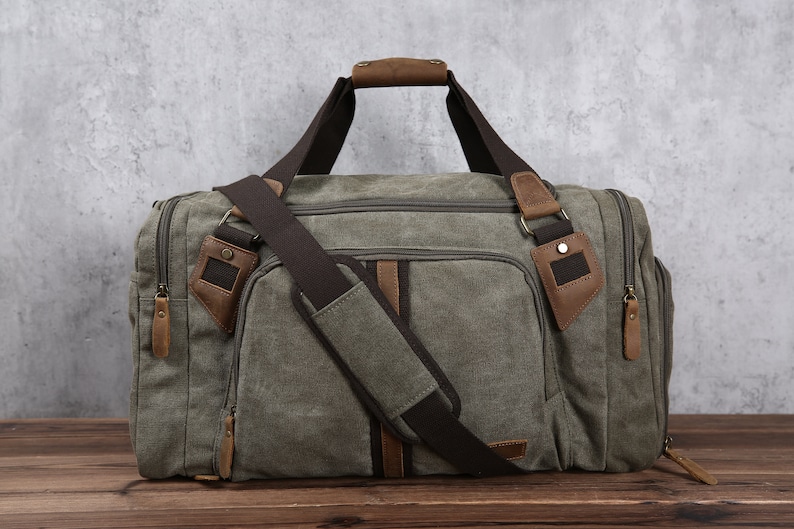 Reisplunjezak, waterdichte canvas lederen weekendtas, handbagage weekendtas met schoenencompartiment voor heren dames gepersonaliseerd afbeelding 4