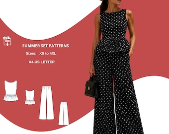 Linen Blouse and Palazzo pants Sewing Patterns Set,US 2 to 30