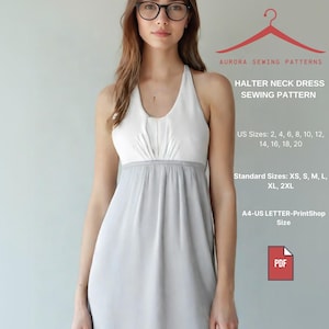 Halter Neck Maxi Dress Sewing Pattern: Open Back, US Size 2-20 (PDF Pattern)
