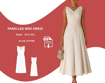 Old Money Midi Dress Sewing Pattern PDF, Elegant Panel Dress Pattern, Princess Seam Dress, Quiet Luxury Dress, Graduation Dress XS-4XL