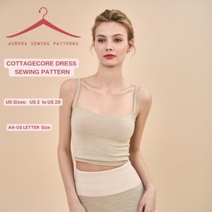 Patrón de costura para top corto con tirantes, abotonado, talla para mujer (opciones de talla: EE. UU. 2 a 42), tamaño A4 (carta EE. UU.)