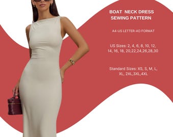 Boat Neck Dress Sewing Pattern | Elegant Sleeveless Maxi Dress | Fitted Long Dress PDF | Minimalist Evening Gown | Simple Sewing Pattern