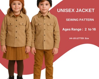 Patron de couture de veste unisexe pour enfants | Veste-chemise pour garçon et fille | Veste d'automne décontractée | Patron de couture PDF facile | 2-16 ans