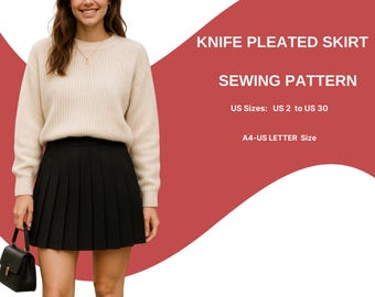 Knife Pleated Skirt Sewing Pattern | Mini Pleated Skirt | High Waist School Skirt | Preppy Uniform Style | PDF Sewing Pattern for Women
