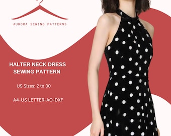 Polka Dot Halter Maxi Dress Sewing Pattern (US Size 2-30) (PDF Pattern)
