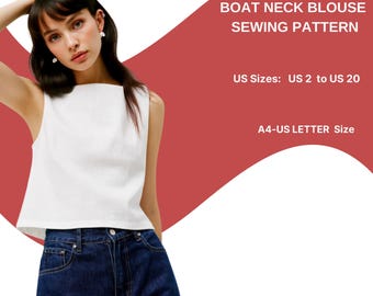 Boat Neck Blouse Sewing Pattern | Sleeveless Linen Top | Minimalist Summer Blouse | Elegant Tank Top Pattern | Easy PDF Sewing Pattern