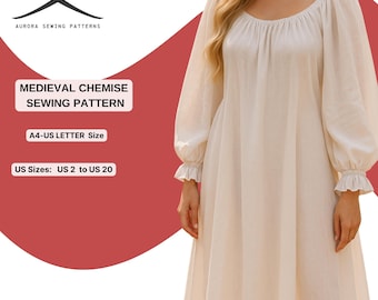 Medieval Chemise Sewing Pattern | Renaissance Underdress | Cottagecore Peasant Dress | Long Sleeve Historical Dress | XS to 4XL