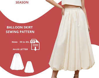 Balloon Skirt Sewing Pattern PDF, Bubble Hem Skirt, Midi Gathered Skirt Pattern, A4 US Letter A0, Beginner Friendly, Summer Skirt XS-4XL