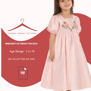 Bridgerton Dress for Kids Sewing Pattern | Regency Style Puff Sleeve Dress | Empire Waist Gown | Historical Costume PDF Pattern