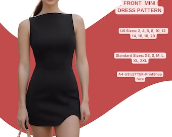 Boat Neck Mini Dress Sewing Pattern: Asymmetrical Hem (PDF Pattern)