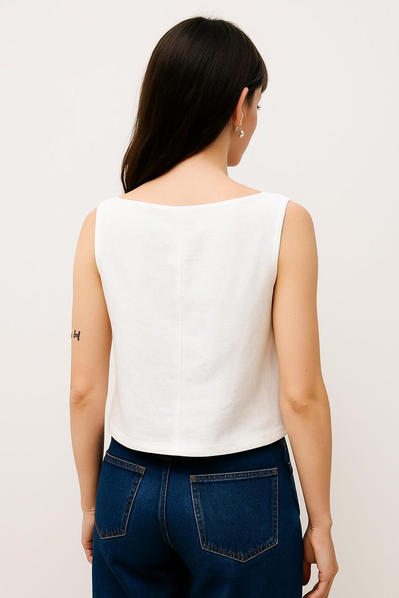 Boat Neck Blouse Sewing Pattern | Sleeveless Linen Top | Minimalist Summer Blouse | Elegant Tank Top Pattern | Easy PDF Sewing Pattern image 3