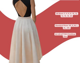 Naaipatroon jurk uitgesneden | Midi-jurk met open achterkant | Elegante tweekleurige jurk | Mouwloze avondjurk | PDF-naaipatroon