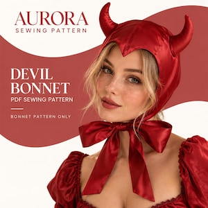 Devil Bonnet Sewing Pattern PDF, Red Horned Halloween Hood, Vintage Cosplay Hat