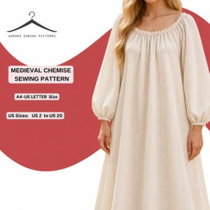 Medieval Chemise Sewing Pattern | Renaissance Underdress | Cottagecore Peasant Dress | Long Sleeve Historical Dress | XS to 4XL