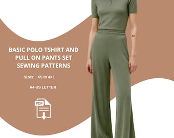 Basic Top & Pull On Pants Sewing Pattern Set | Relaxed Fit Wide Leg Trousers | PDF Pattern XS-4XL A4 US Letter