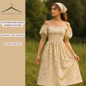 Fairy Cottagecore Dress Pattern,Renaissance,Regency,Gathered Waist Midi Dress-(Size Options :US 2 to 20 ) A4-US LETTER