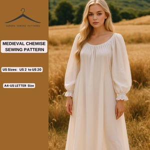 Renaissance Chemise Sewing Pattern: Victorian Nightgown (Sizes XS-4XL) (PDF Pattern)