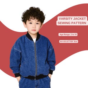Kinder Varsity Jacke Schnittmuster | Unisex Bomberjacke | Jungen und Mädchen Oberbekleidung PDF | Lässige Zip Up Jacke |Schnittmuster für Kinder