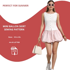 Naaipatroon miniballonrok, pdf, zomerjurkpatroon XS-4XL, rokpatroon noppenzoom, A4 US Letter afdrukbaar, patroon beginnersvriendelijk