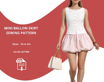 Mini Balloon Skirt Sewing Pattern PDF,Summer Dress Pattern XS-4XL,Bubble Hem skirt Pattern, A4 US Letter Printable,Beginner Friendly Pattern