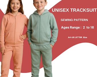 Kids Hoodie and Jogger Set Sewing Pattern | Unisex Tracksuit | Sweatshirt and Sweatpants PDF Pattern | Ages 2–16