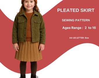 Kids Pleated Skirt Sewing Pattern | Classic School Skirt | Girls Autumn Skirt | Easy PDF Sewing Pattern | Ages 2–16