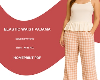Elastic Waist Wide Leg Pajama Pants Pattern | Palazzo Lounge Pants | Beginner PDF Sewing Pattern