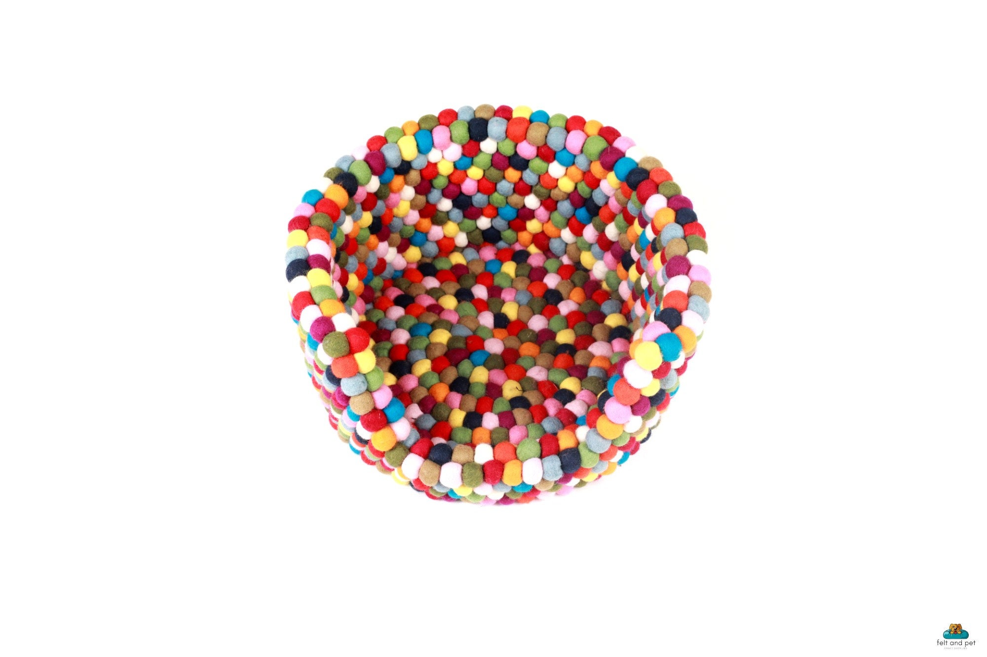 Filzball-Hundebett Aus Wolle – Regenbogenfarben, 63,5x45,7 Cm, Nachhaltig Handgefertigt