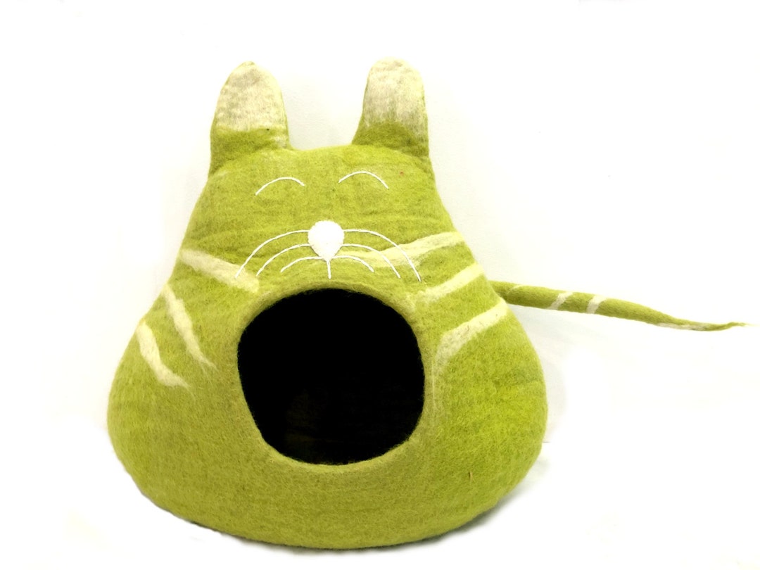 Felt Cat House Cat Head Green Wool Felt Bed Handmade Cat House Wool Pet