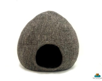 Handmade Felt Cat Cave – Modern Pet Bed, Kitty Nap Cocoon
