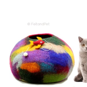 Colorful Cozy Felt Cat House - Handmade Felt Cat Cave - Pet Furniture -  Kitty House -  Wool cave
