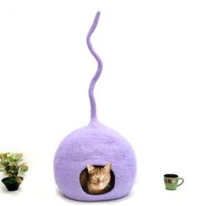 Felt Purple Cat House - Designer Cat Cave - Purple Cat Cave - Pure Wool Cat Furniture - Pet Bed