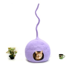 Felt Cat Cave – Purple Wool Pet Bed, Handmade in Nepal