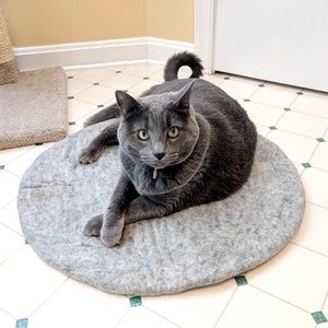 Grijze wollen mat voor honden| Kies je maat, vilten zitmat voor huisdieren| Wollen hondenslaapbed - handgemaakt grijs effen vloerkleed, kattenligstoel