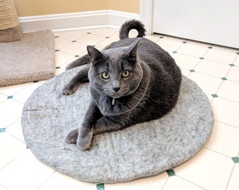 Handmade Gray Wool Pet Mat | Felt Dog Bed, Cat Lounger