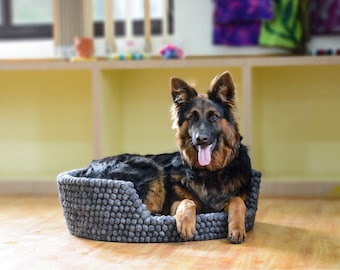 Cesto per cani in feltro grigio scuro - Letto per cani per cuccioli e gatti di grandi dimensioni - Letto per animali domestici in lana di alta qualità - Divano per animali domestici
