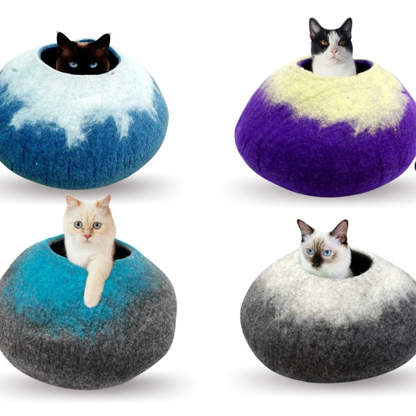 Felted Wool Ombre Cat Caves - Pet Bed - Cat Nap Cocoon - Gift For Your Cat- Premium Cat Bed - Choose Your Own