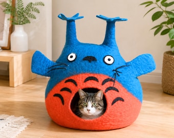 Totoro Designed Wool Cat Cave| Eco-friendly Felt Cat Bed for your Cats| Handmade with Love from Nepal| Safe and Comfortable