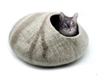 Stone Felt Cat Cave - Wool Cat Bed - Kitty Bed -  Premium Felt Cat Cave Bed - Cozy Cat Cave - Felted Cat Furniture - Cat Lover Gift