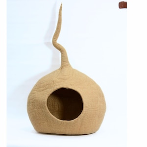 Beige Large Cat Cave - Felted Wool Cat House - Modern Pet Bed - Ideal Gift For Pet Lovers -  100% Pure Wool Kitty House