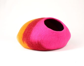 Handmade Rainbow Wool Cat Cave – Colorful Felt Cat Bed